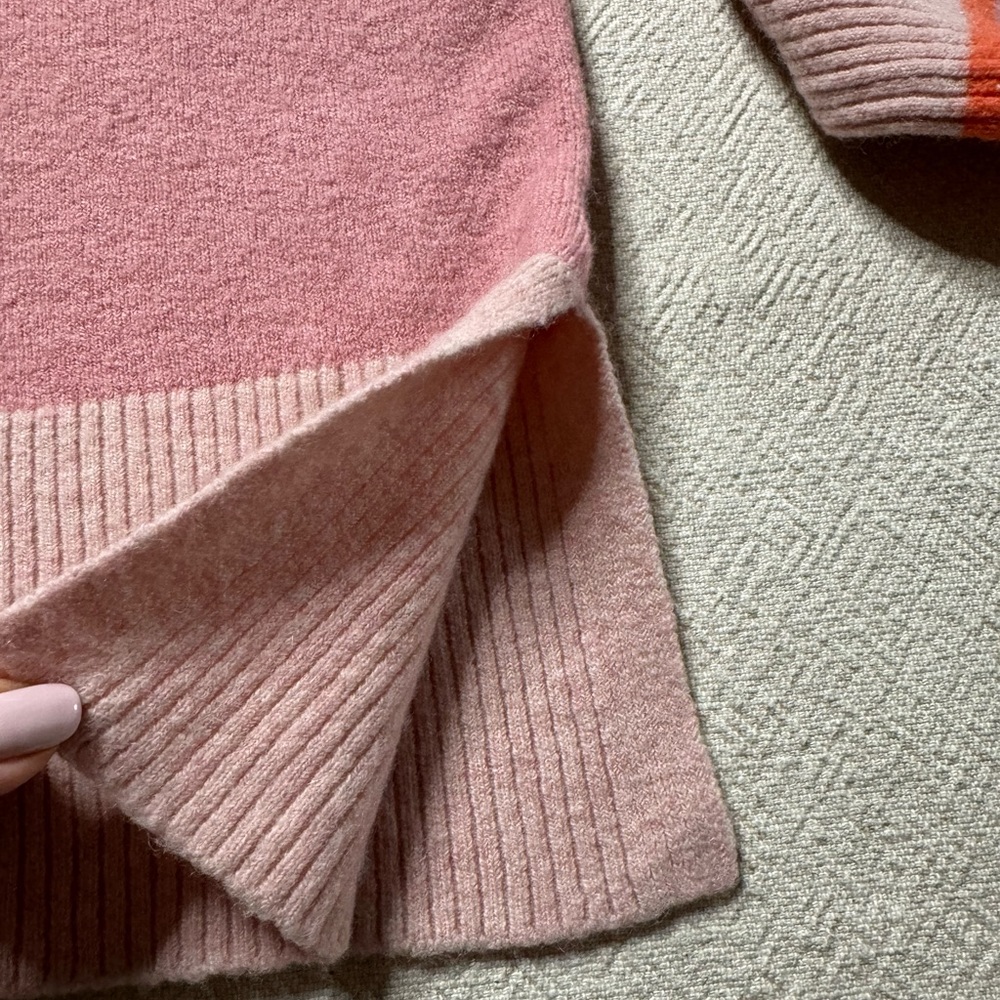 JCREW Pastel Pink Wool Striped Turtleneck Sweater M - Picture 7 of 8